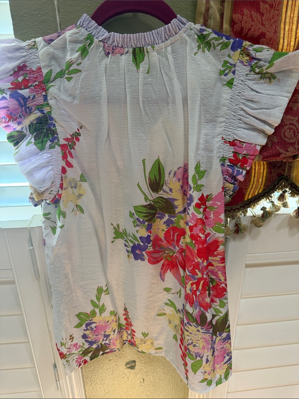 Oddi White Floral Ruffle-Sleeve Women's Top - Picture 5 of 5